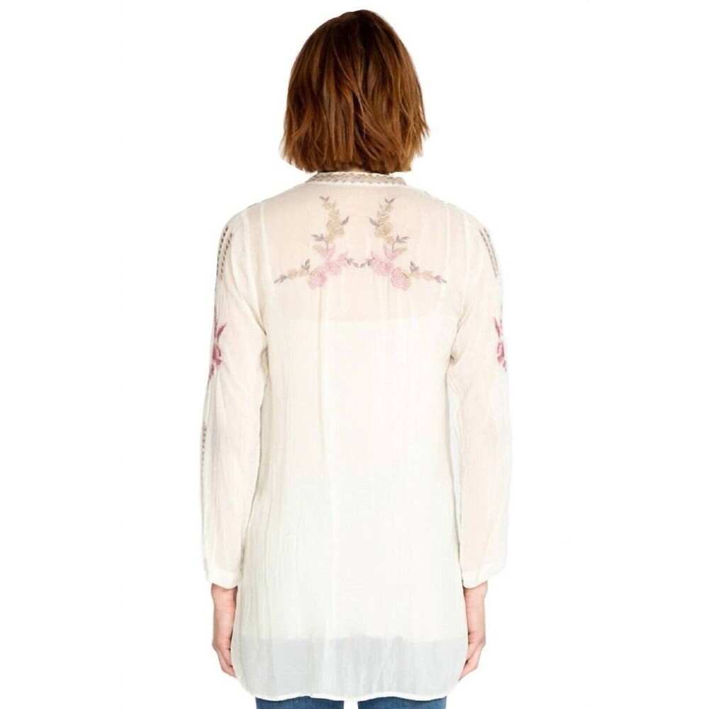 Johnny Was Womens Size Small Embroidered Floral Boho Clio Tunic in Shell Beige - Picture 2 of 11